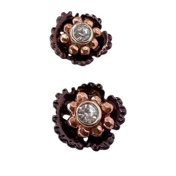 Rose Gold Rhinestone Flower Stud Earrings .25" Pierced - Picture 3 of 8